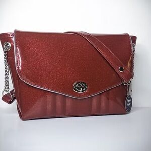 Lady Luck metallic sparkle Red Women's Shoulder Bag with Leopard Print